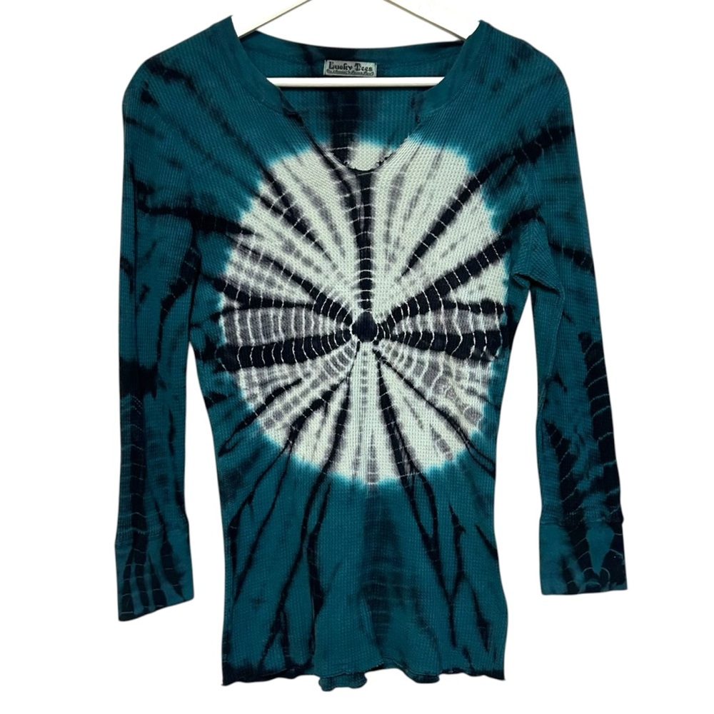Y2K lucky brand L waffle thermal top tie-dye USA vintage boho indie fitted Tee